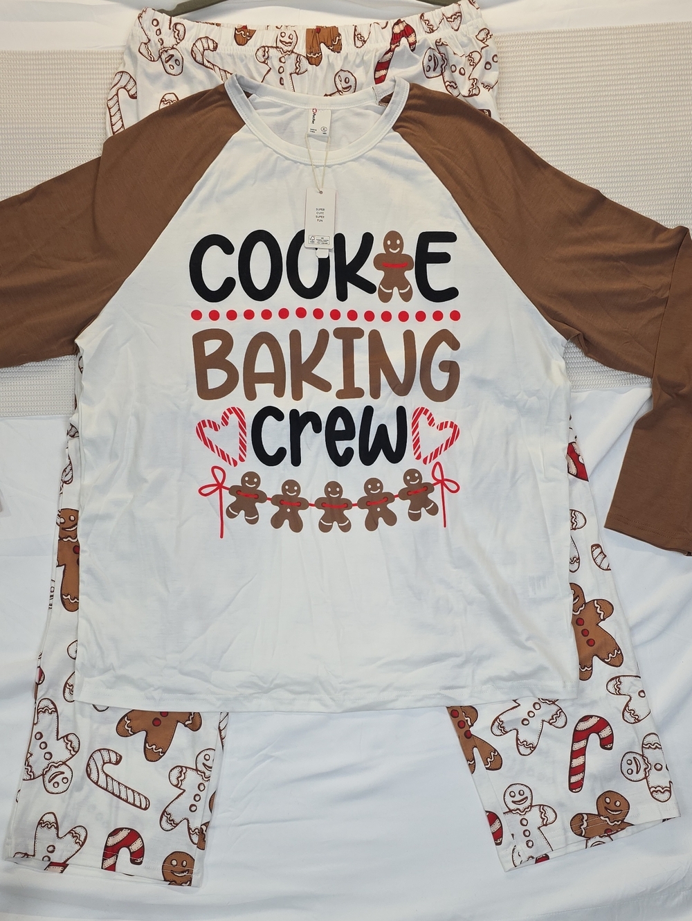 Cookie Baking Crew Kids Raglan Top and Pajama Set - Brown & White Xl